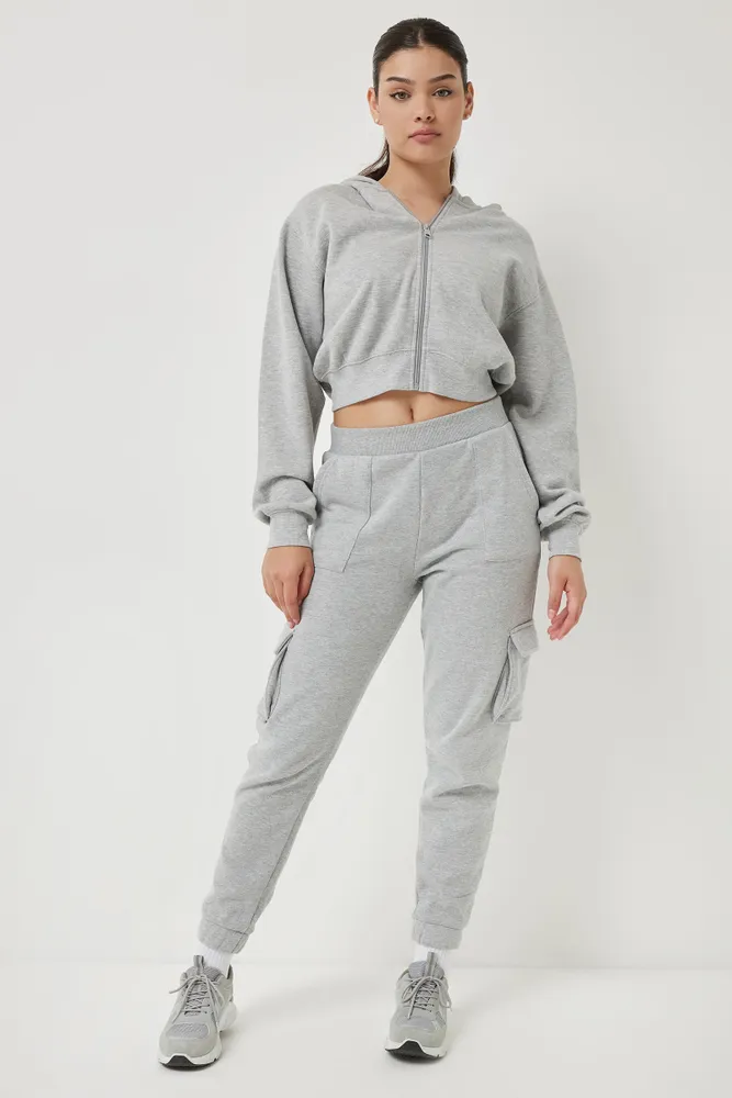 Ardene Cargo Sweatpants in Light Grey | Size | Polyester/Cotton |  Fleece-Lined