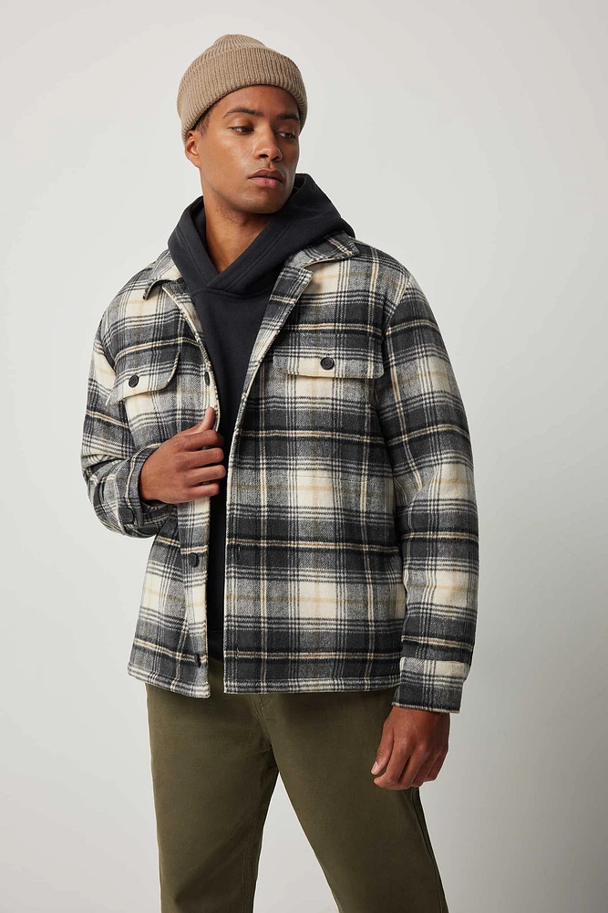 Ardene Man Faux Fur Lined Plaid Shacket For Men in | Size | 100% Recycled Polyester