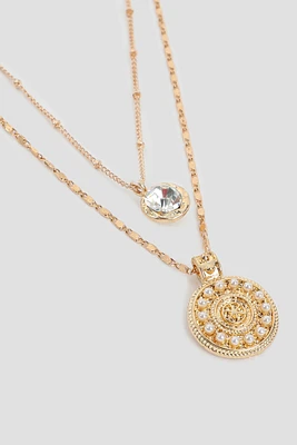 Ardene Two-Row Ball Chain Necklace with Coin Pendants in Gold