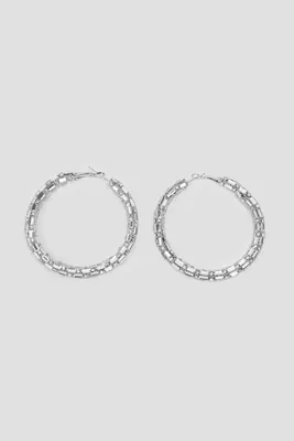 Ardene Embellished Baguette Hoop Earrings in Silver | Stainless Steel