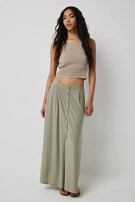 Ardene Button Front Flowy Maxi Skirt in Light Green | Size Large | Polyester/Spandex