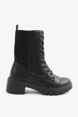 Ardene Stretch Gore Combat Boots in | Size | Faux Leather
