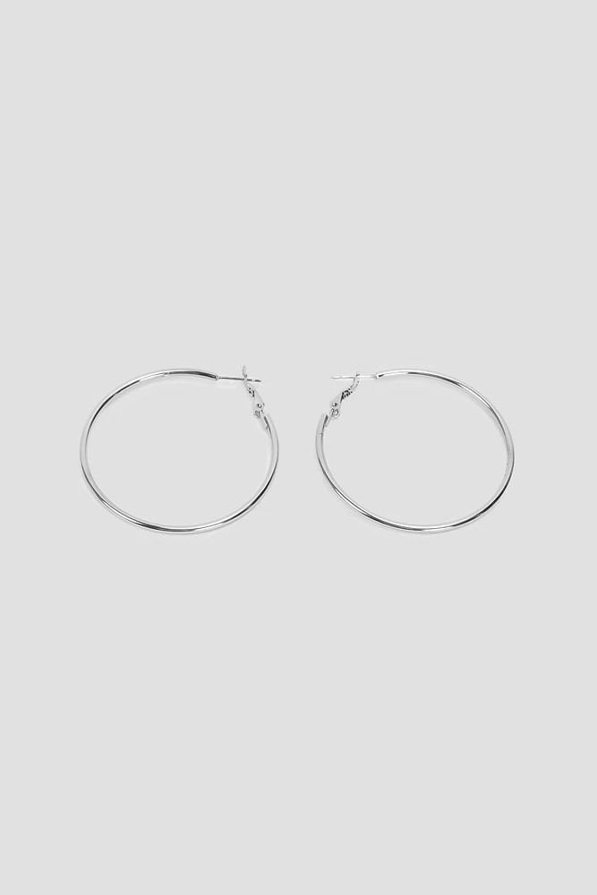 Ardene Stainless Steel Thin Hoop Earrings in Silver