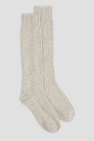 Ardene Knee High Cable Knit Socks in Beige | Polyester/Spandex