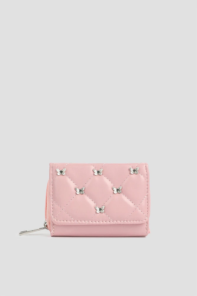 Ardene Kids Quilted Wallet in Light Pink | Faux Leather/Nylon