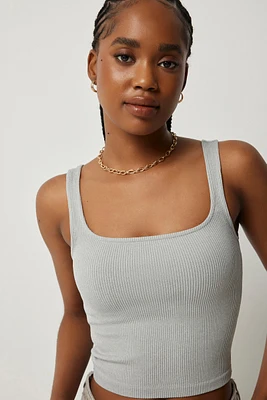 Ardene Basic Crop Seamless Tank Top in Light Grey | Size | Nylon/Elastane | Eco-Conscious