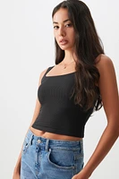 Ardene Basic Crop Rib Trapeze Neck Tank Top in | Size | Polyester/Elastane | Eco-Conscious
