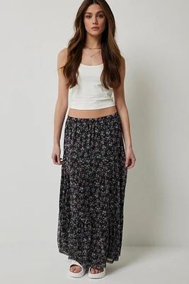 Ardene Floral Tiered Maxi Skirt in | Size | Polyester/Spandex
