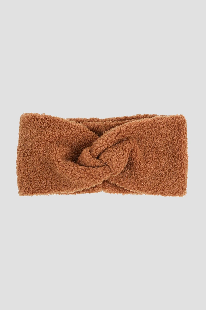 Ardene Knotted Sherpa Headband in Brown | Polyester