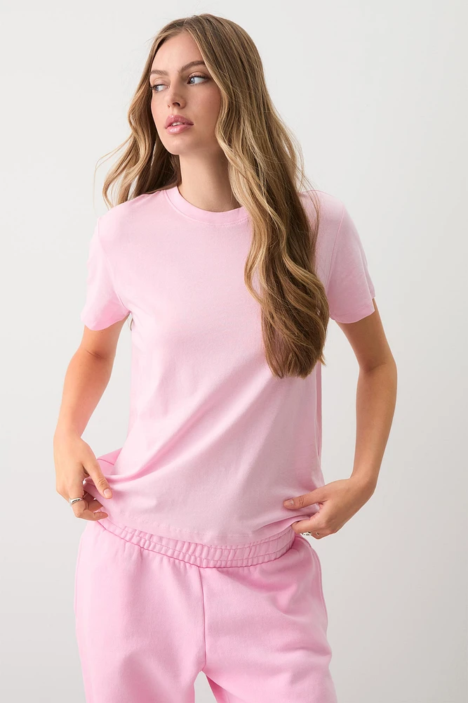 Ardene Basic Relaxed T-Shirt in Light Pink | Size | Cotton/Elastane | Eco-Conscious