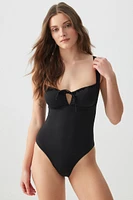 Ardene Milkmaid Inspired One Piece Swimsuit in Black | Size | Polyester/Nylon/Spandex | Microfiber