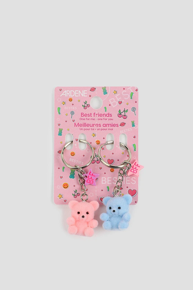 Ardene Kids 2-Pack BFF Fuzzy Bear Keychains in Light Pink