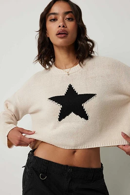 Ardene Star Crop Sweater in Beige | Size | 100% Acrylic