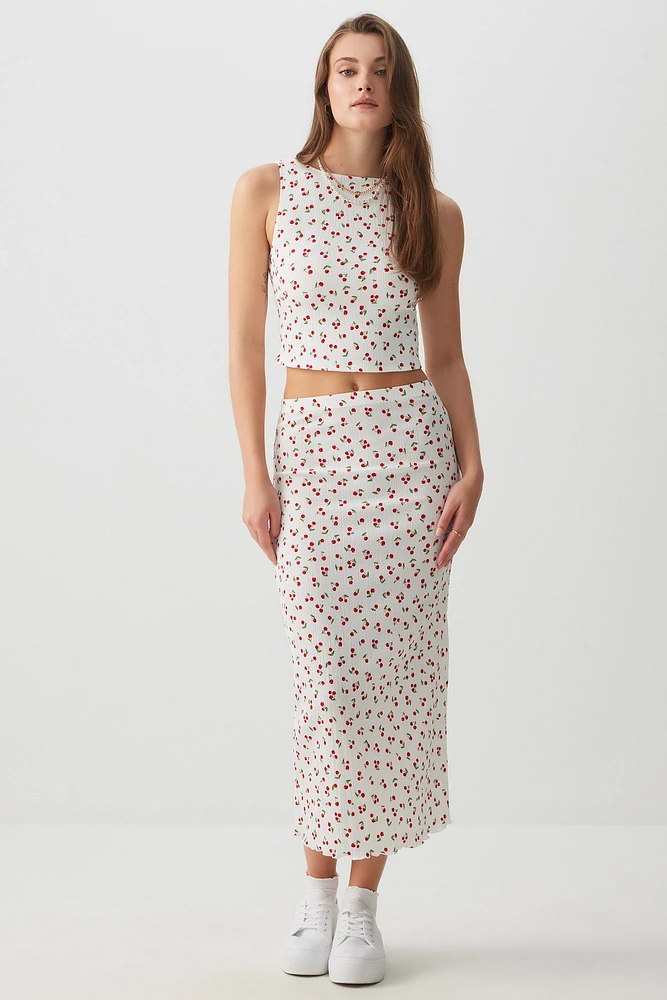 Ardene Lettuce Hem Rib Midi Skirt in | Size | Polyester/Spandex