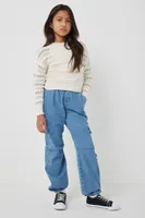 Ardene Denim Parachute Pants in Medium Blue | Size | 100% Cotton