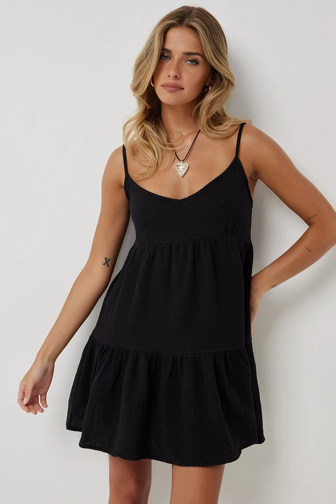 Ardene Mini V-Neck Tiered Dress in | Size | 100% Cotton