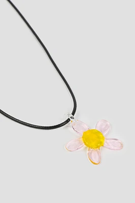 Ardene Cord Necklace with Glass Daisy Pendant in Light Pink