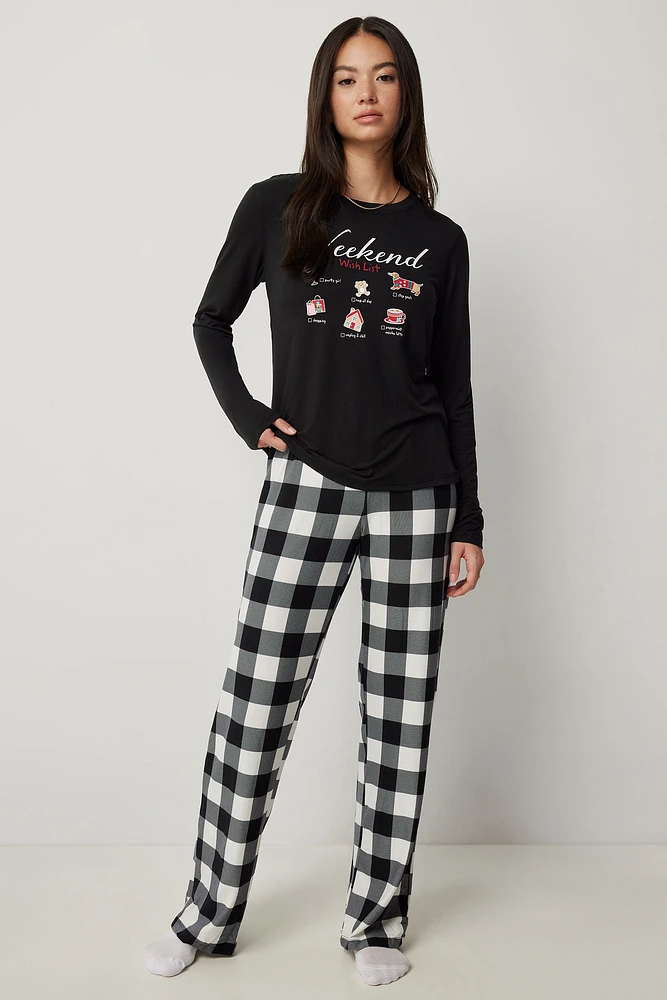 Ardene Long PJ Set in | Size | Polyester/Elastane | Eco-Conscious