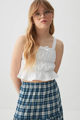 Ardene Kids White Eyelet Peplum Tank Top | Size | 100% Cotton/Polyester