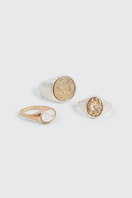 Ardene 3-Pack Celestial Signet Rings in Gold | Size