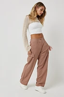 Ardene High Rise Linen Blend Pants in Clay | Size | Rayon
