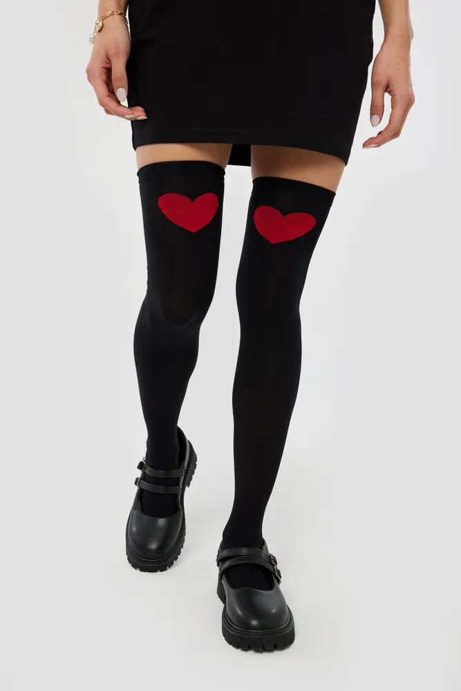Ardene Heart Over-the-Knee Socks in Black