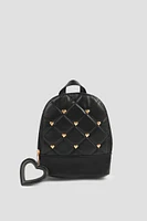 Ardene Kids Studded Backpack with Mirror in Black | Faux Leather