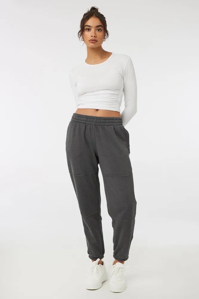 Ardene Baggy Sweatpants in Dark, Size, Polyester/Cotton, Fleece-Lined, Eco-Conscious