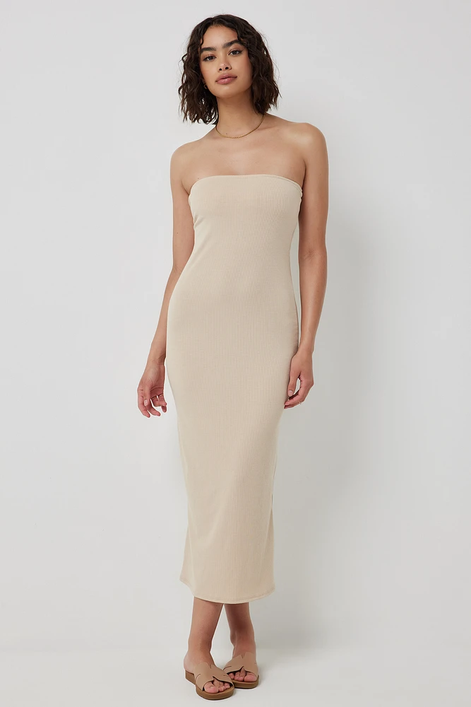 Ardene Maxi Strapless Dress in Beige | Size | Polyester/Elastane/Viscose