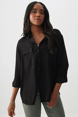 Ardene Utility Shirt in Black | Size | Rayon