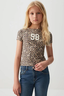 Ardene Kids Printed Crew Neck T-Shirt in Beige | Size | Polyester/Elastane