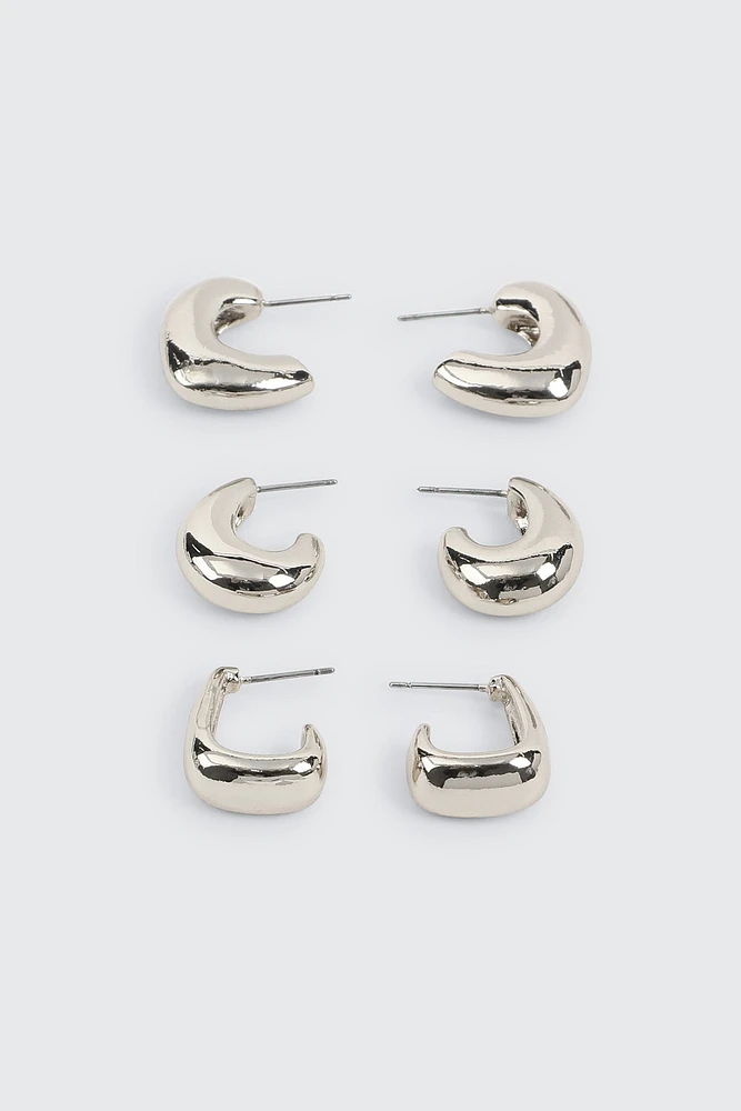 Ardene 3-Pack Chunky Hoop Earrings in Silver | Stainless Steel