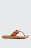 Ardene Flat Sandals with Chunky Buckle in Cognac | Size | Faux Leather | Eco-Conscious