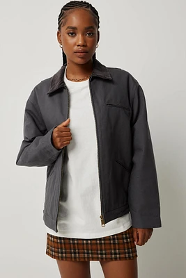 Ardene Work Jacket With Corduroy Collar in Black | Size | 100% Cotton/Polyester