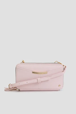 Ardene Crossbody Wallet in Light Pink | Faux Leather/Polyester