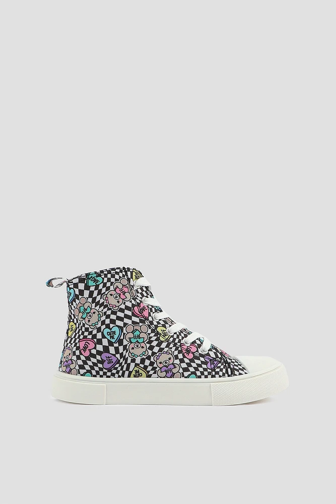 Ardene Kids Printed High Top Sneakers in Black | Size | Eco-Conscious