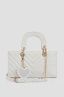 Ardene Rectangular Tote Bag with Chevron Quilting in White | Faux Leather/Polyester