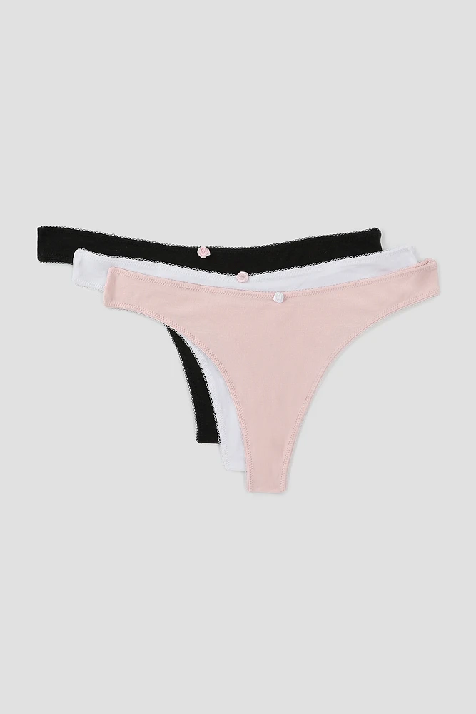 Ardene 3-Pack Rosebud Thong Panties | Size | Polyester/Spandex