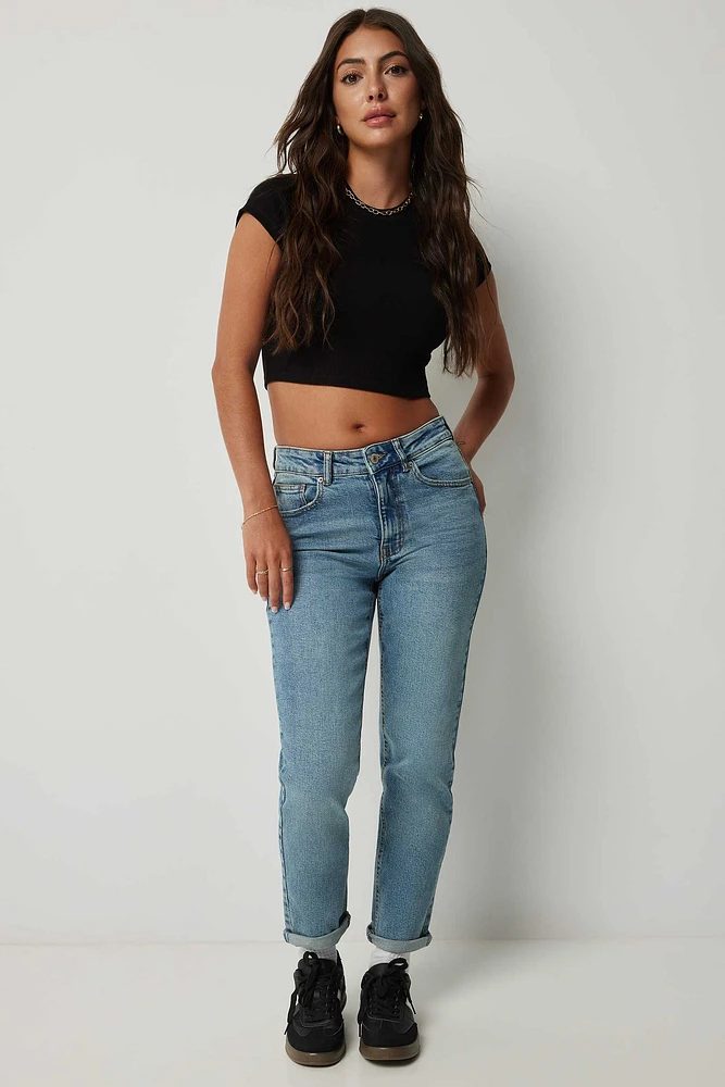 Ardene High Rise Mom Jeans in | Size | Cotton/Elastane