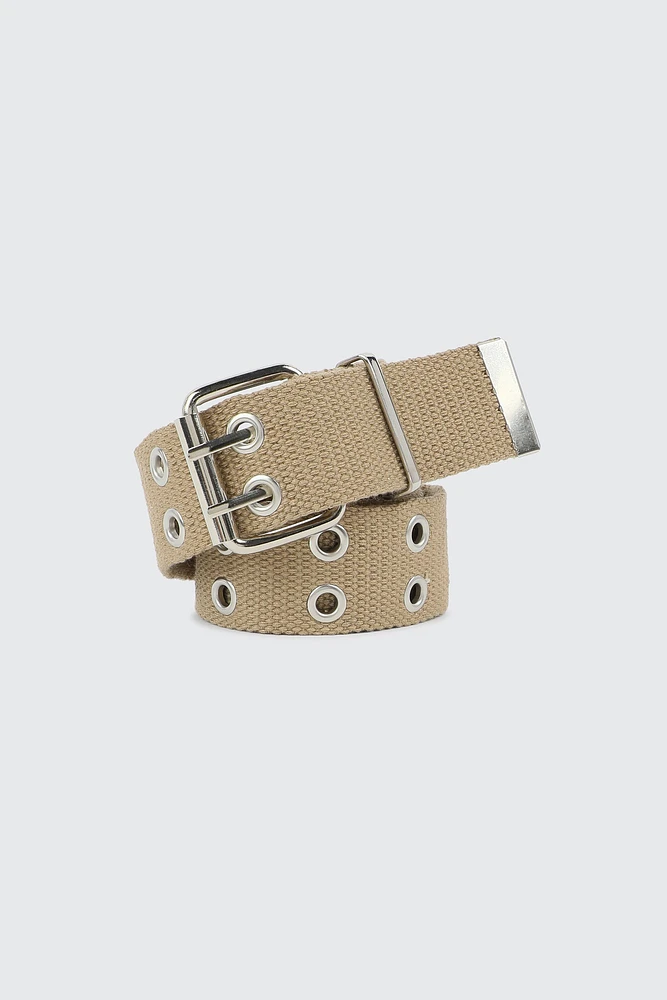 Ardene Eyelet Belt in Beige | Size | Polyester/Nylon/Cotton