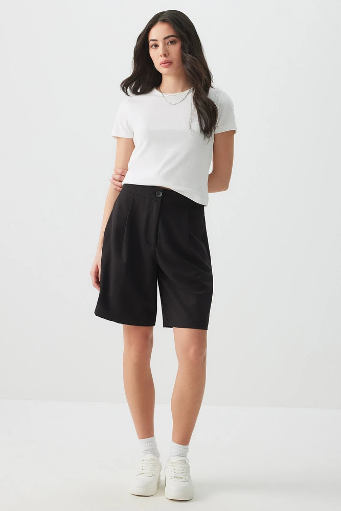 Ardene Mid Rise Bermuda Tailored Shorts in Black | Size | Polyester/Spandex/Viscose