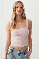 Ardene Crop Rib Trapeze Neck Tank Top in Medium Pink | Size | Polyester/Elastane | Eco-Conscious