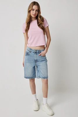 Ardene High Rise Skater Jorts in Light Blue | Size | 100% Cotton