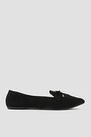 Ardene Pointy Toe Flats with Fringe in Black | Size | Polyester/Faux Suede | Eco-Conscious