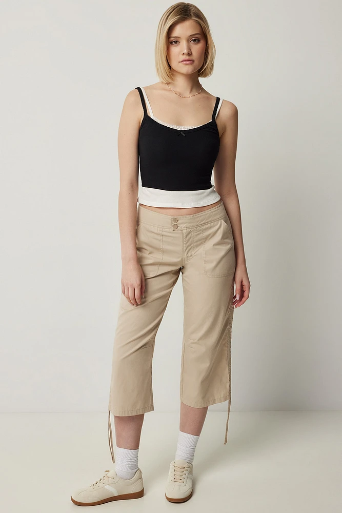 Ardene Capri Pants with Adjustable Cuffs in Beige | Size | Polyester/Cotton