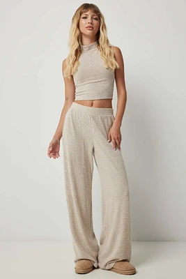 Ardene Brushed Wide Leg Pants in Beige | Size | Polyester/Rayon/Elastane