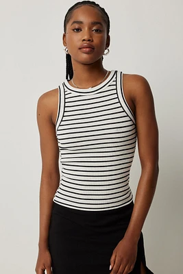Ardene Basic Rib High Neck Tank Top | Size XS | Cotton/Elastane | Eco-Conscious