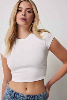Ardene Ultra Crop Short Sleeve T-Shirt in | Size | Cotton/Elastane