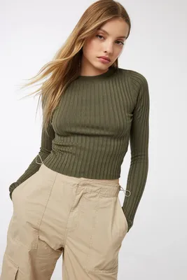 Ardene Fitted Crop Sweater in Khaki | Size | 100% Viscose