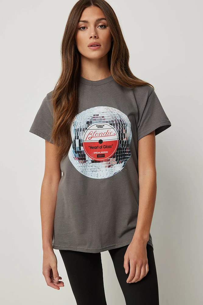 Ardene Blondie Disco Ball Oversized T-Shirt in Dark Grey | Size | 100% Cotton